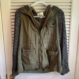 Army Green Hooded Zip-Up Jacket